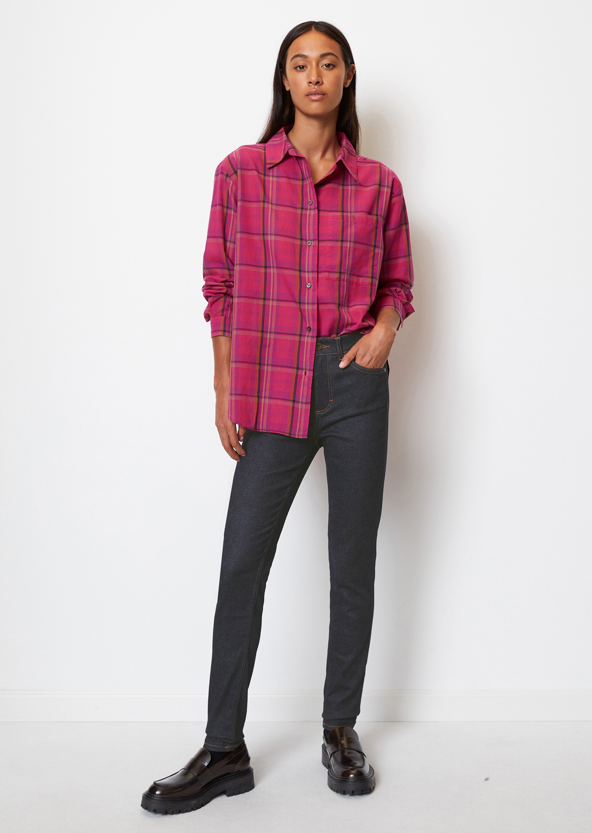 Karierte Boyfriend-Bluse relaxed aus Baumwoll-Voile