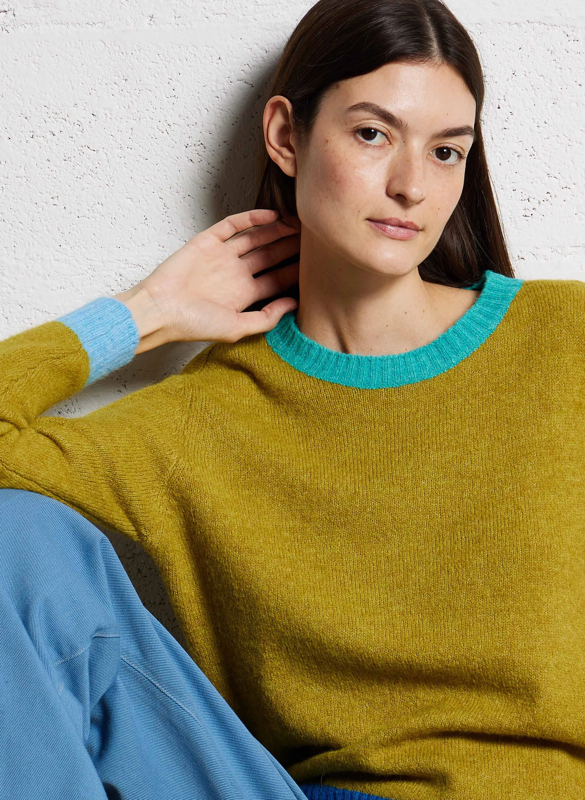 FUNCKY - Pull droit col rond tricolore | Vert