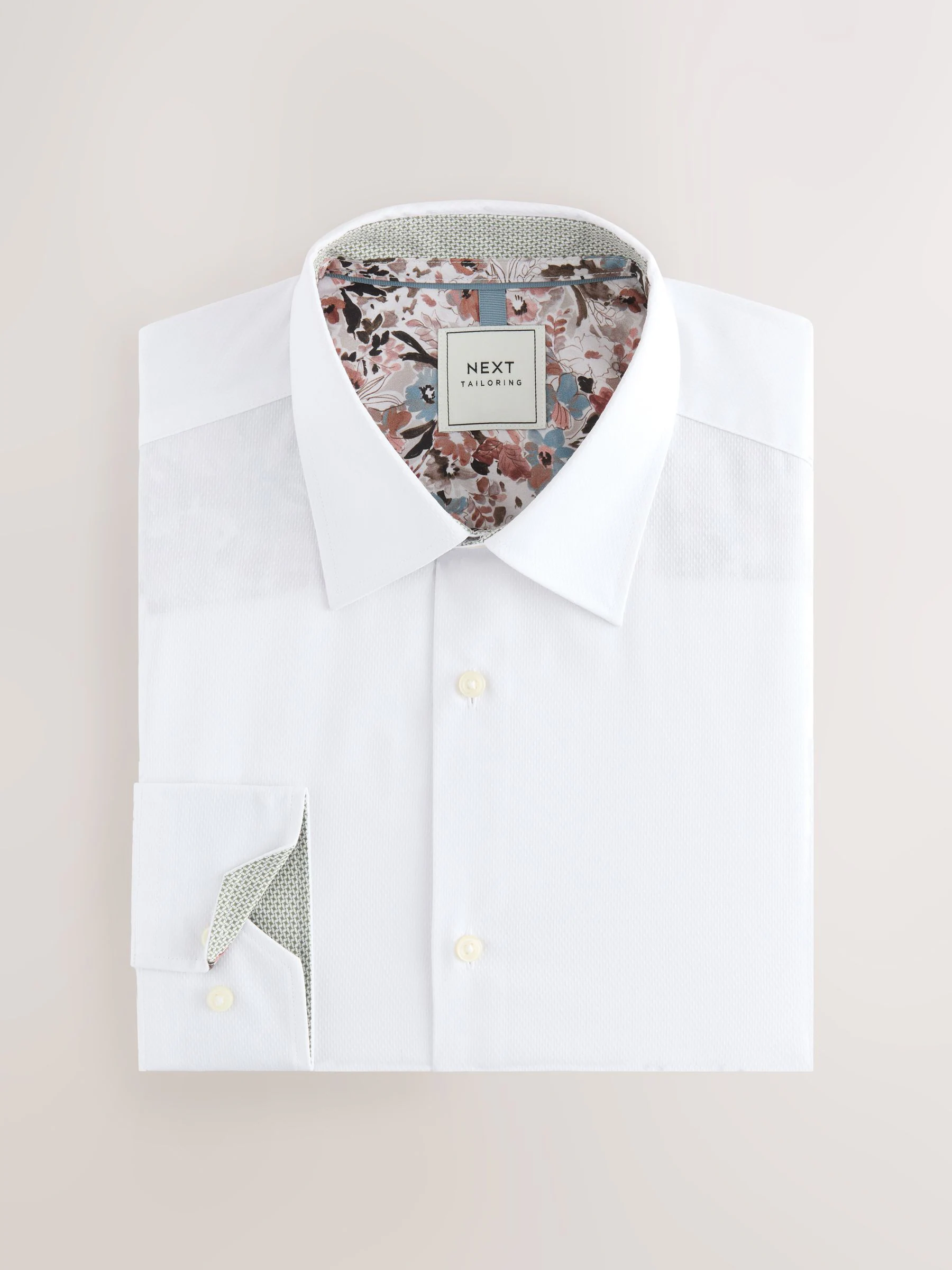 Wit - Slim Fit - Strijkvrij overhemd met textuur en afwerking