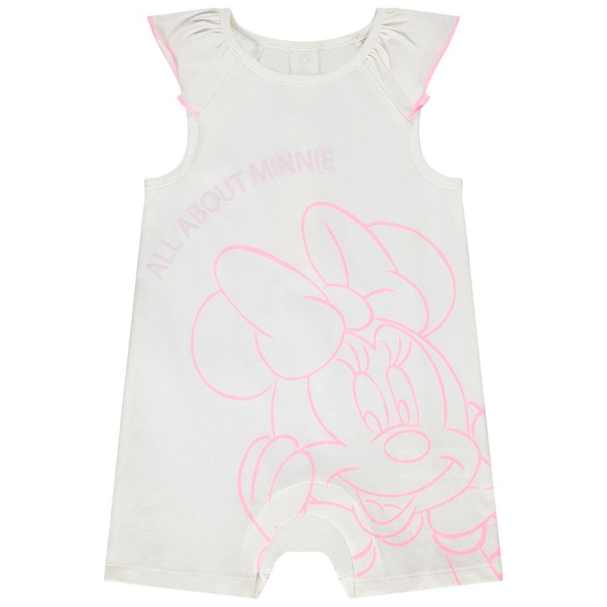 Combinaison courte en jersey cloqué print Minnie Disney pour bébé fille - Ecru