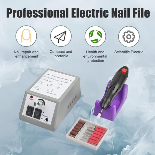 INF Elektrisk neglefil med 12 redskaper for sliping / polering