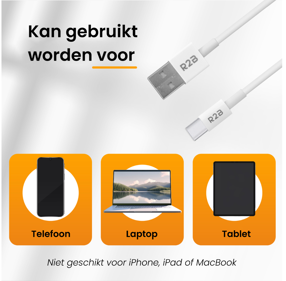 R2B USB-A naar USB-C Kabel - 2 meter