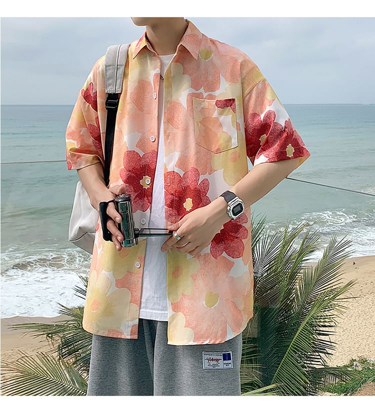 Giuliana - Hawaiiaans overhemd met korte mouwen, kraag en bloemenprint