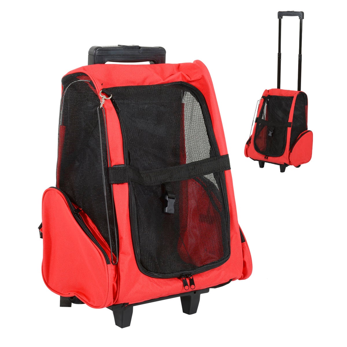 PawHut draagtas, L 42 x B 25 x H 55 cm, Oxford-stof, staal, rood + zwart