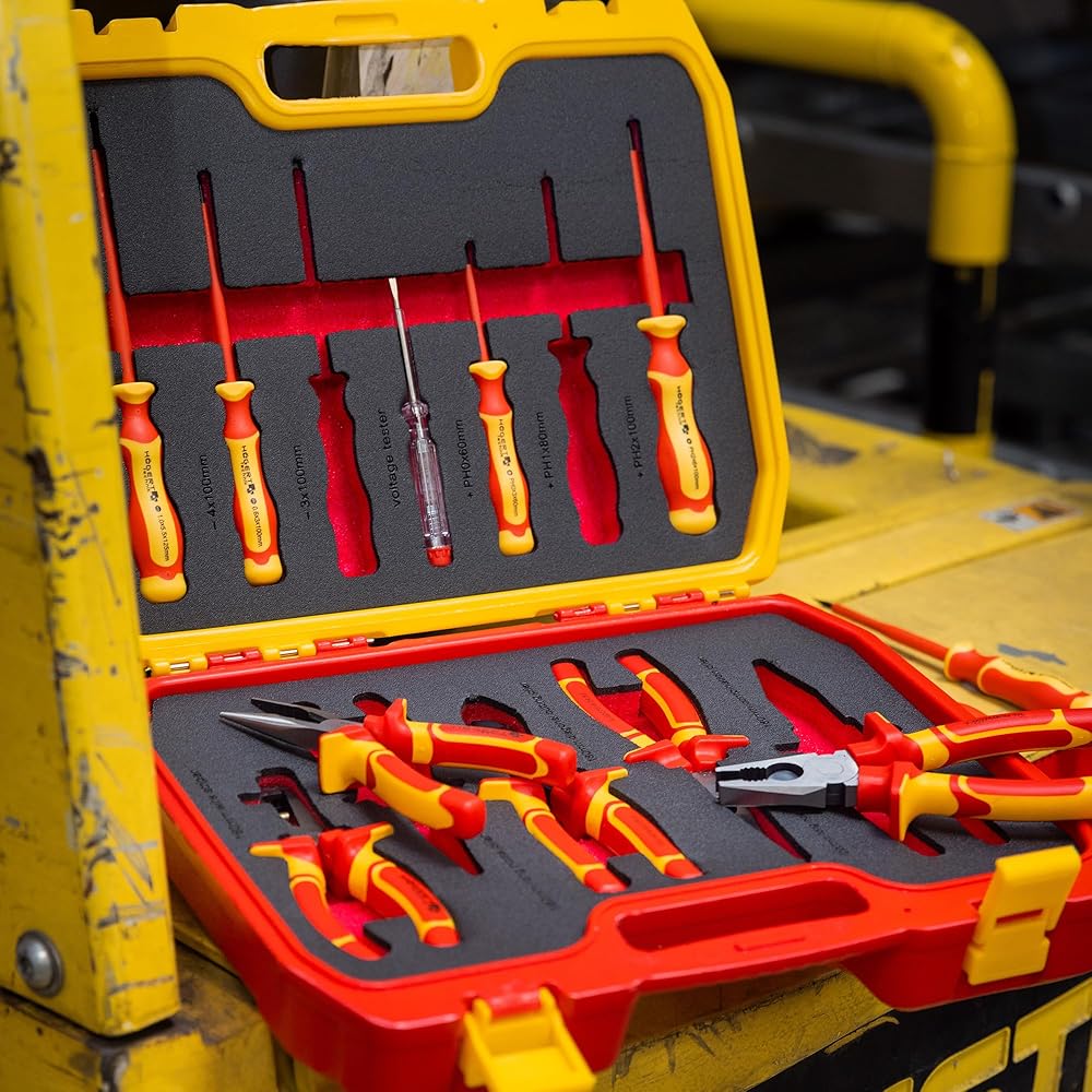 Högert Technik - Kit d'outils isolés 1000 V, 12 pièces | Kit d'outils électriciens | Coffret en plastique pratique : Bricolage