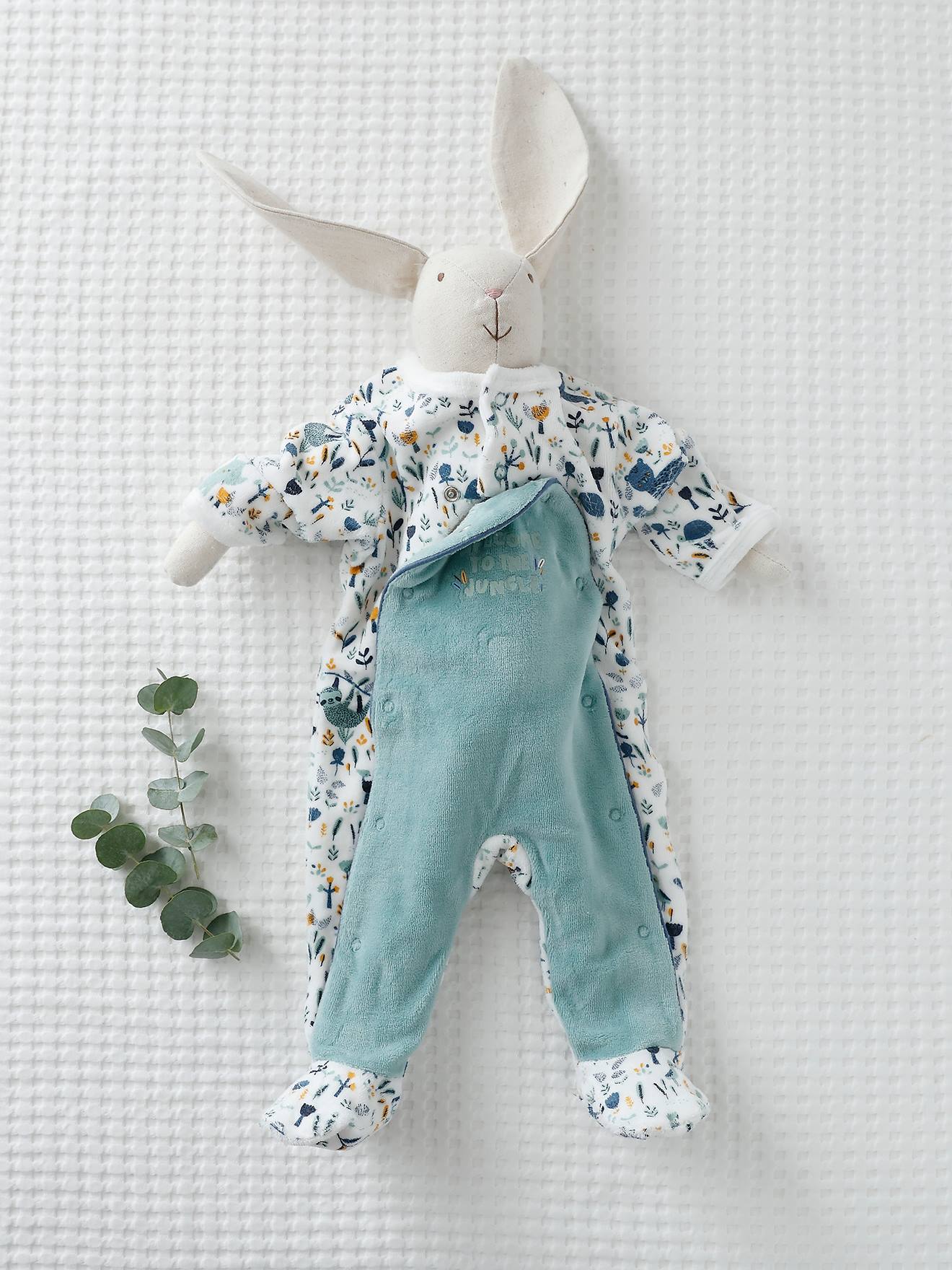 Pijama de veludo branco claro com estampa para bebê menino, certificado Oeko-Tex®.