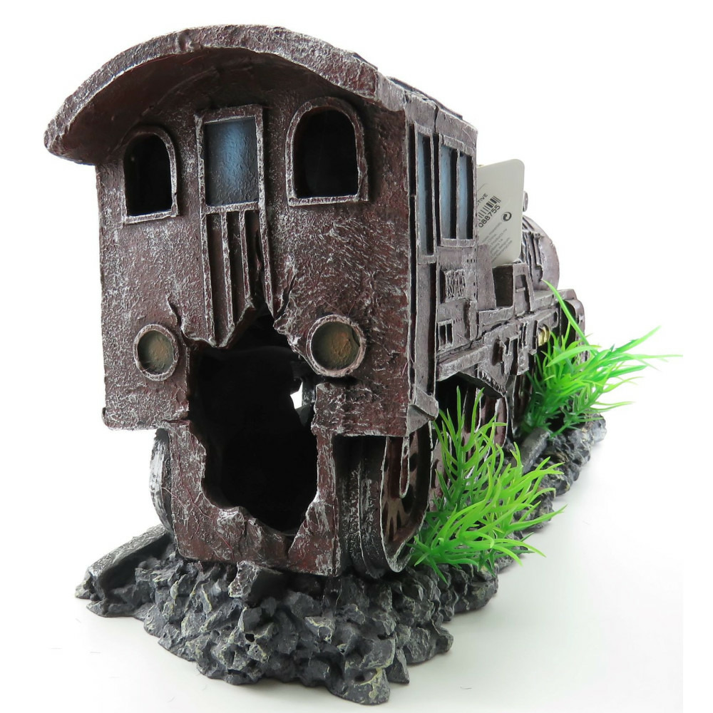 Locomotive rouge hektor. 35 x 10 x 15 cm. Décoration aquarium.