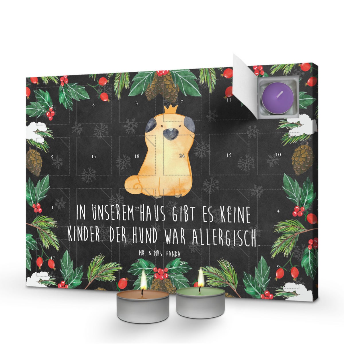 Mr. & Mrs. Panda Geurkaars Adventskalender Pug Crown - Zwart