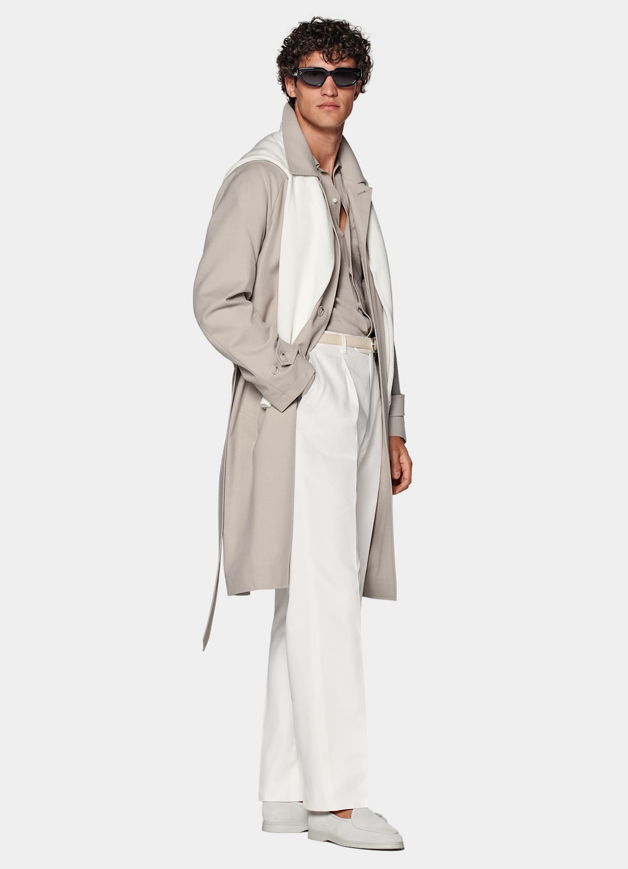 Manteau long ceinturé taupe