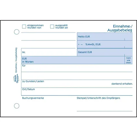 Avery Zweckform 1205 Einnahme-/Ausgabebeleg, A6 quer, Recycling-Papier, 50 Blatt