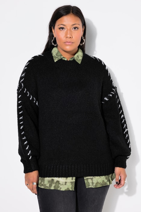 Pullover, oversized, Colornähte, Langarm
