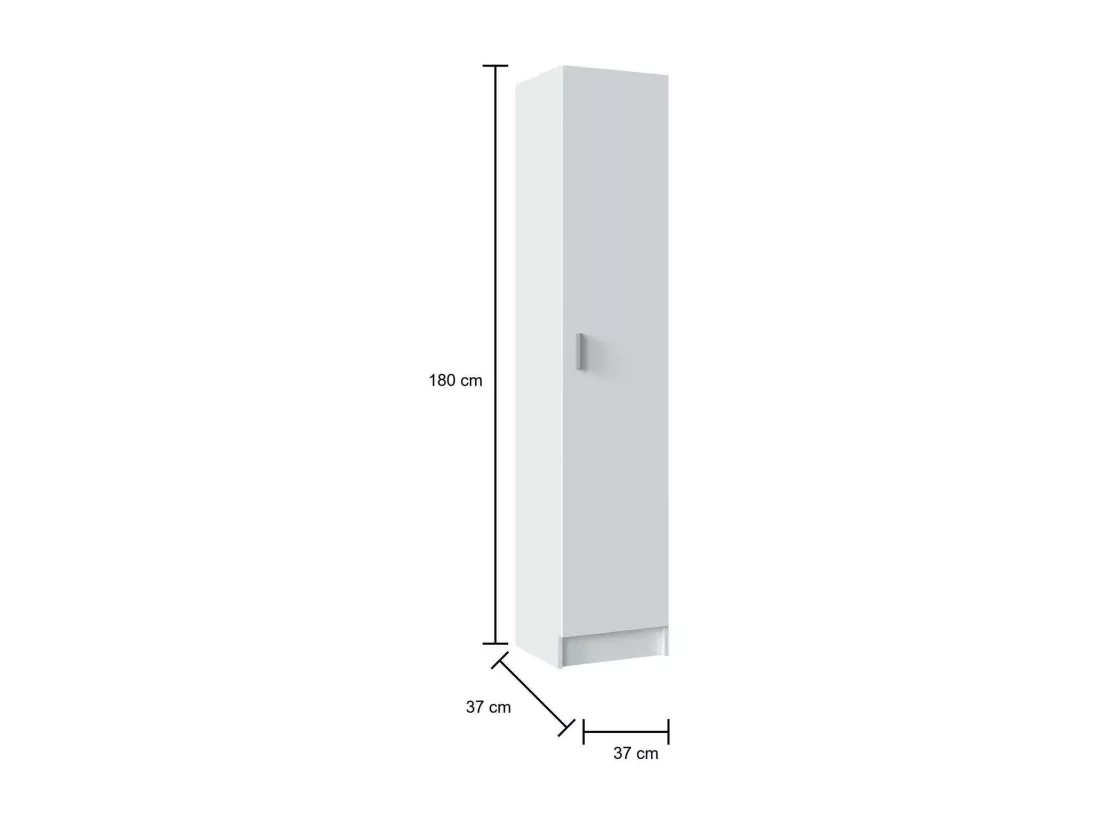 Armoire polyvalente Dibels, Armoire auxiliaire avec 1 porte, Armoire à chaussures avec étagères, Étagère à chaussures verticale, 37x37h180 cm, Blanc