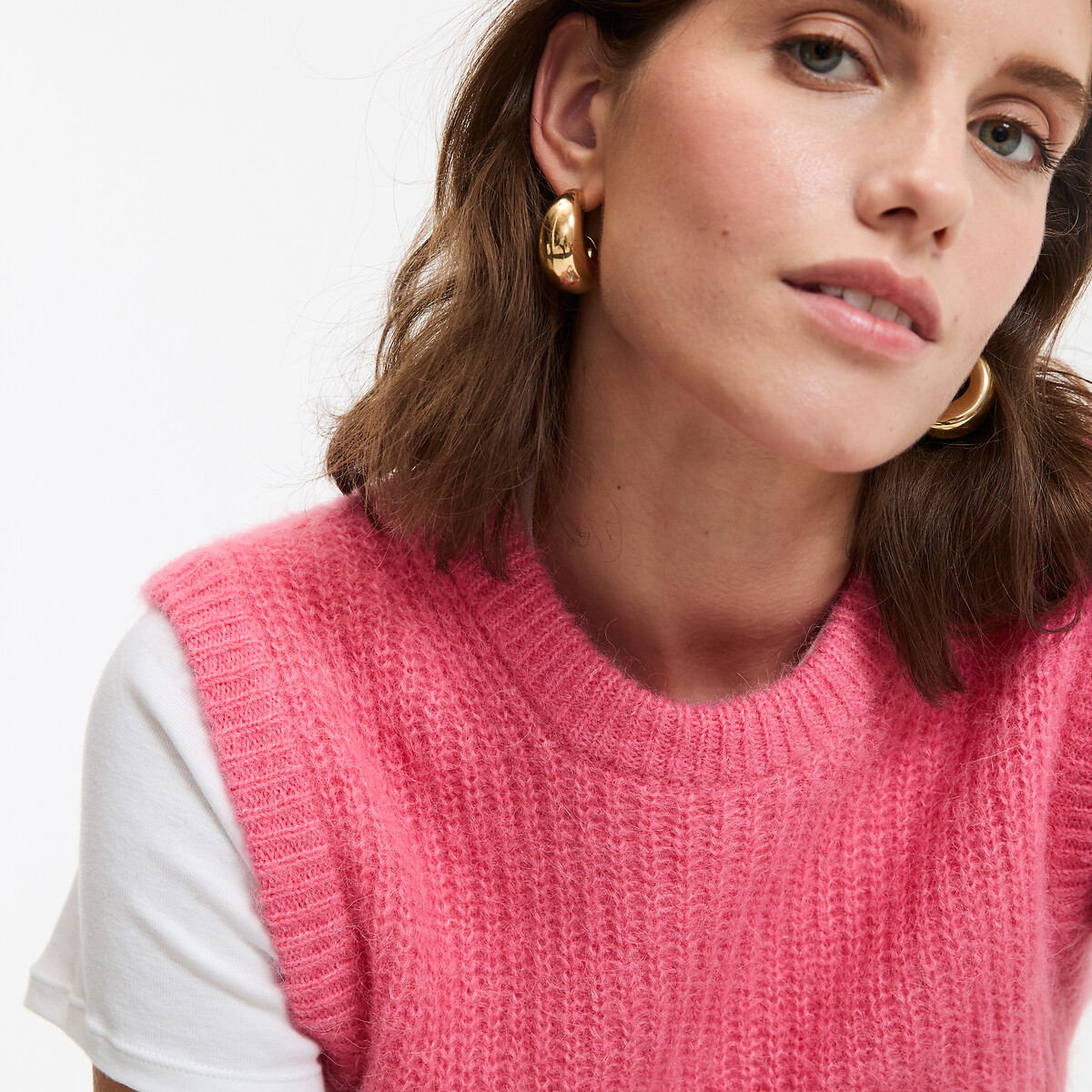 COLEÇÕES LA REDOUTE<br>Suéter sem mangas com gola redonda, em mistura de alpaca