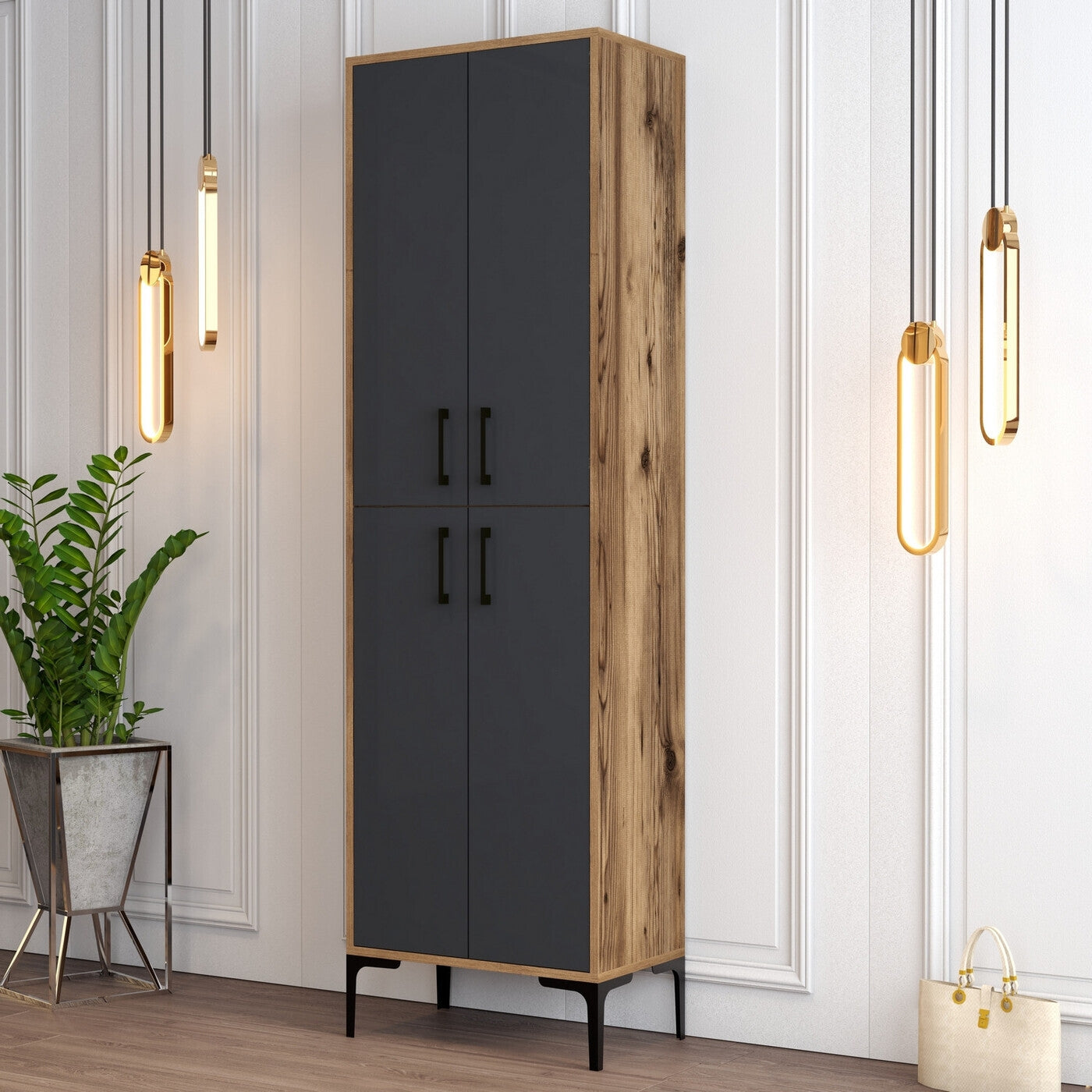 Giga Meubel - Schoenenkast Walnoot|Antraciet Hout - 200cm - Berlin