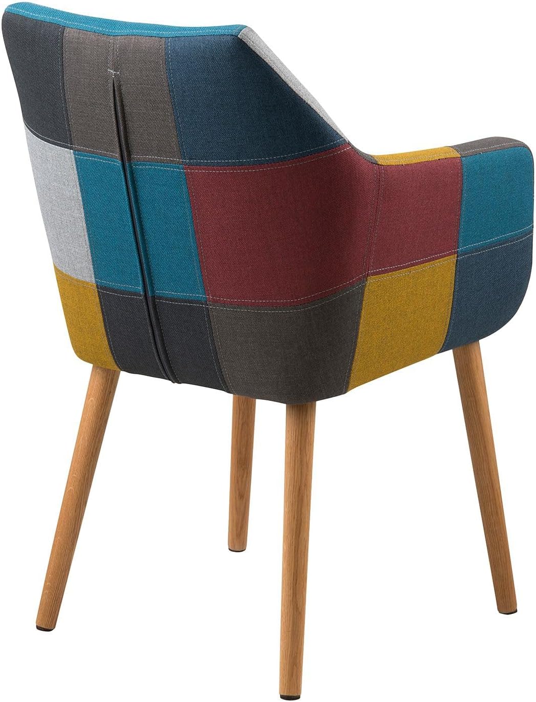 home24 Armlehnenstuhl aus Webstoff & massiver Eiche in Multicolor, Geöltes Echtholzgestell mit strapazierfähigem Patchwork-Bezug, Stabiles Sitzmöbel für den Essbereich
