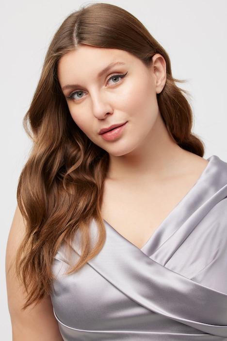 Abendkleid, Bordüre, A-Linie, V-Ausschnitt, ärmellos
