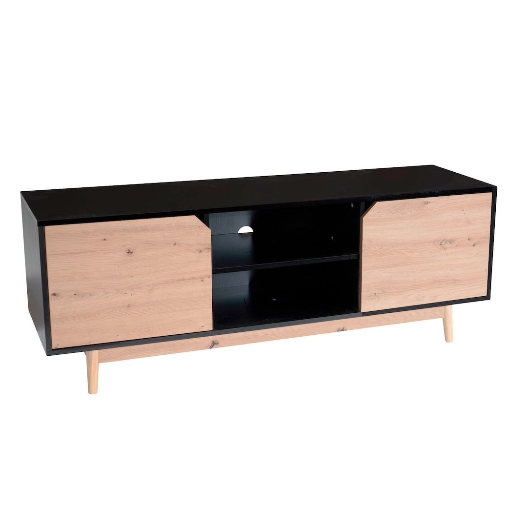 Lowboard 150 x 55 cm Schwarz/Eiche-Dekor