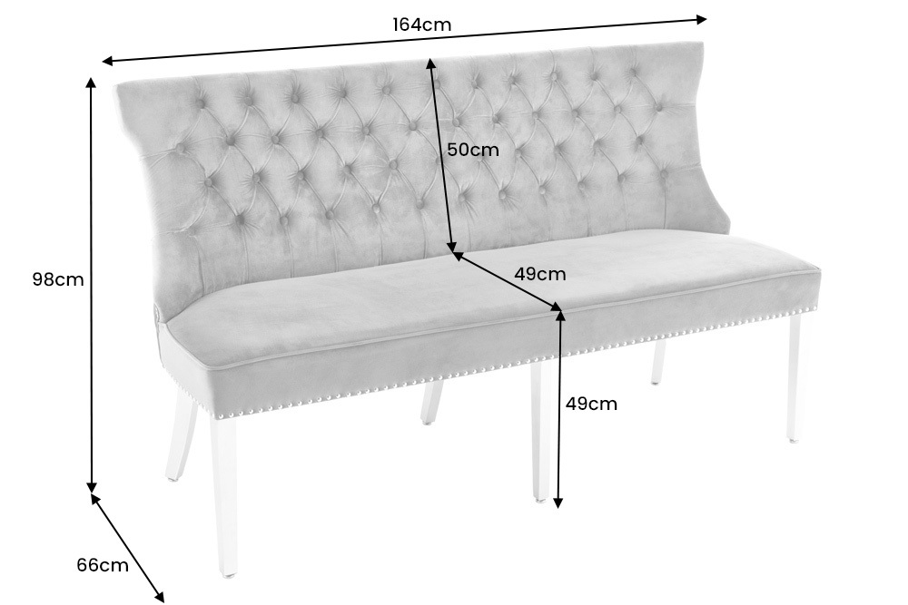 Design Sofabank CASTLE DELUXE 165cm grau Samt Löwenkopf Chesterfield Barock