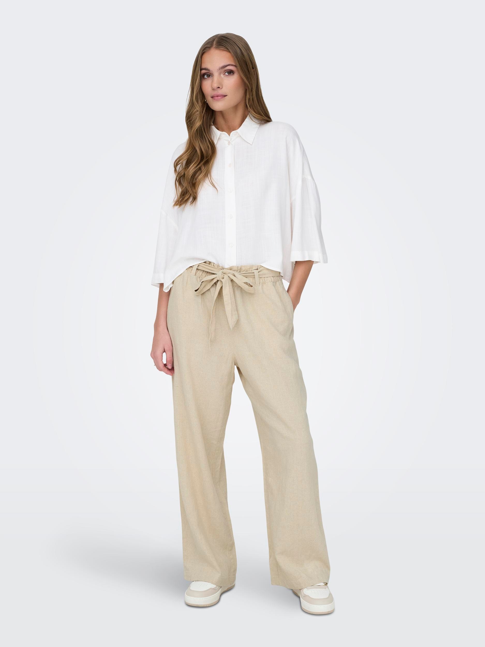 JDY Culotte »JDYSAY MW LINEN BELT PANT WVN NOOS«  Sommerhose mit Leinen