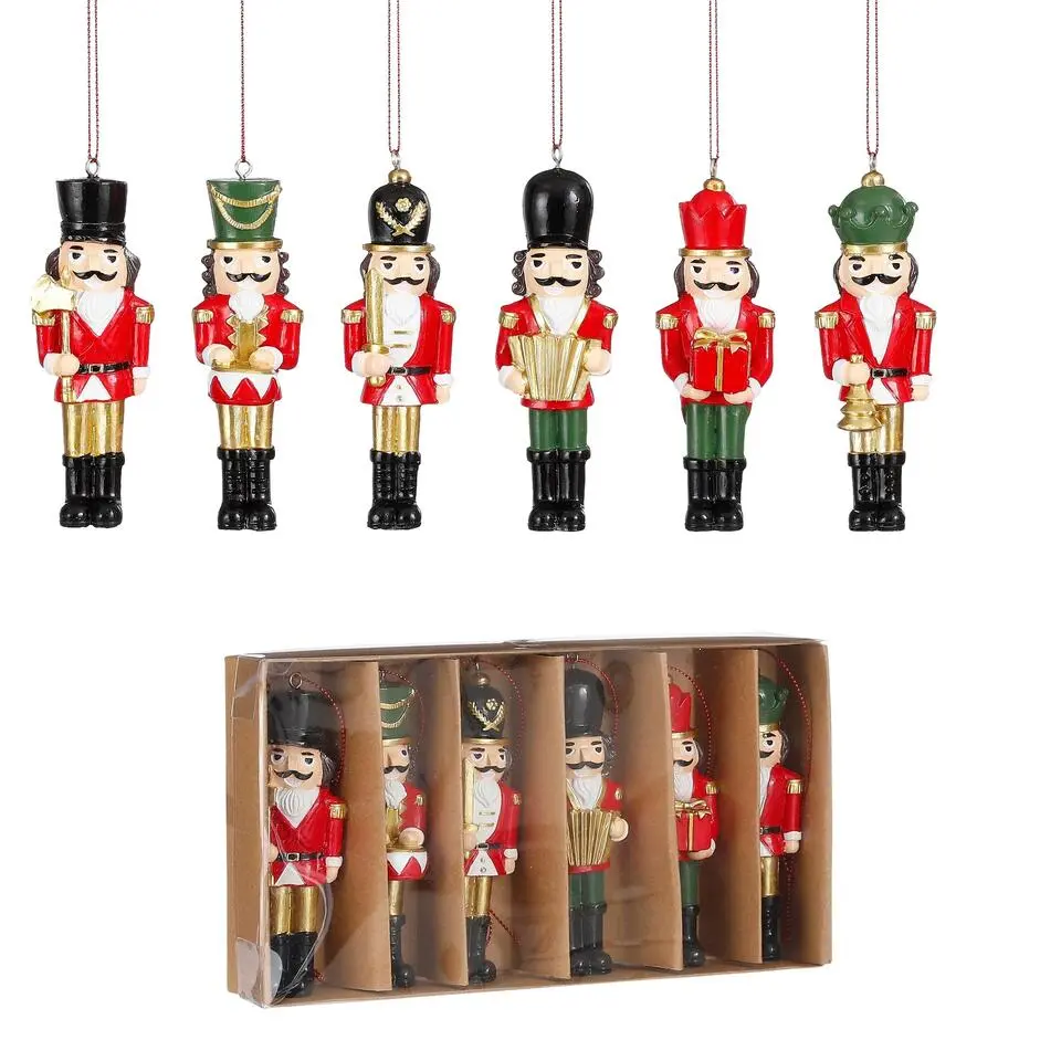 Mica Decorations Kerstornament Notenkraker - 6 Stuks - Polyester – Rood