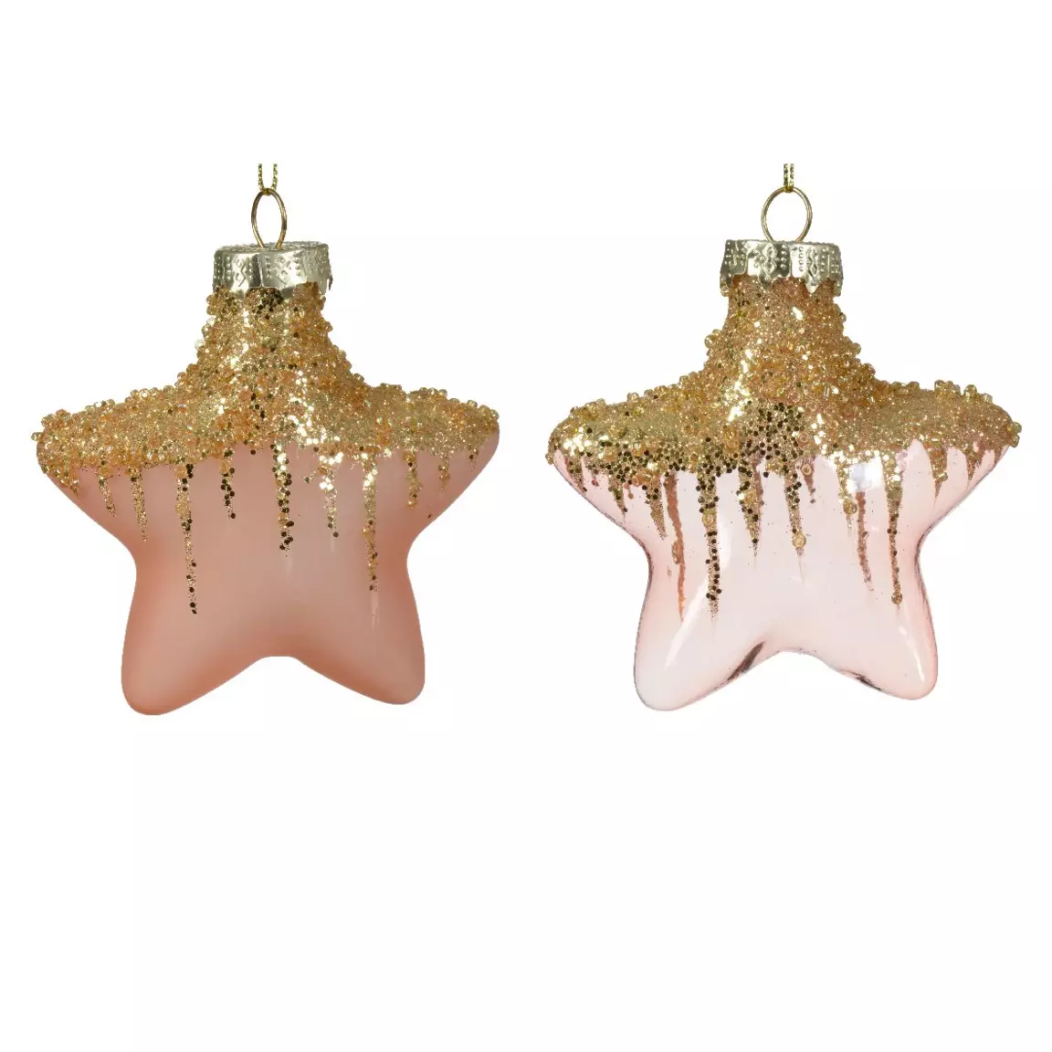 Lot de 2 étoiles de Noël à suspendre en verre (H10 cm) Arctique Rose pétillant