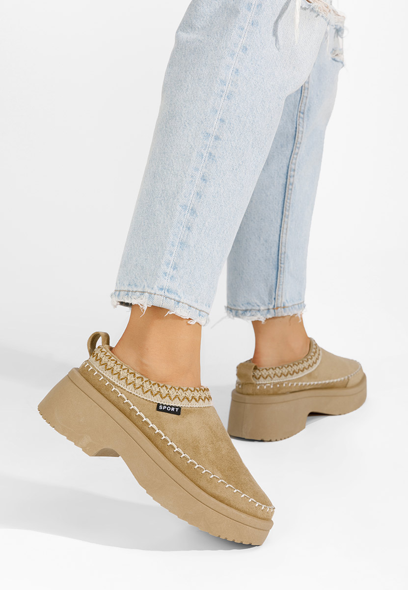 Mules à plateforme kaki Malka