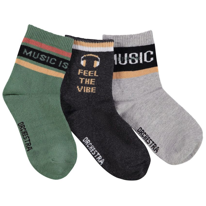 Lot de 3 paires de chaussettes fantaisie pour garçon - Gris chiné
