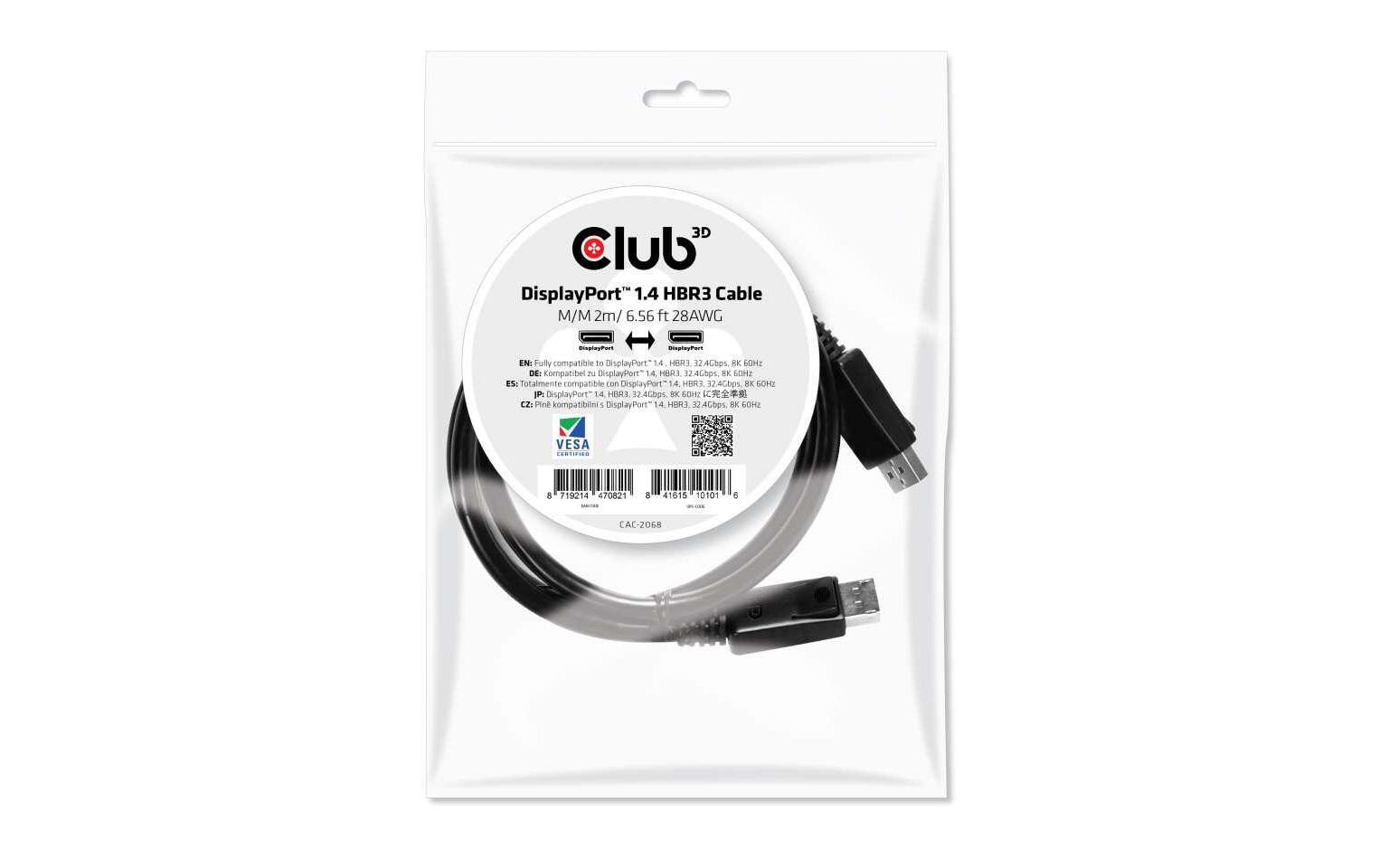 Kabel HBR3 DisplayPort 1.4 - DisplayPort, 2 mDisplayPort 1.4 HBR3 8K60Hz Kabel, Stecker/Stecker