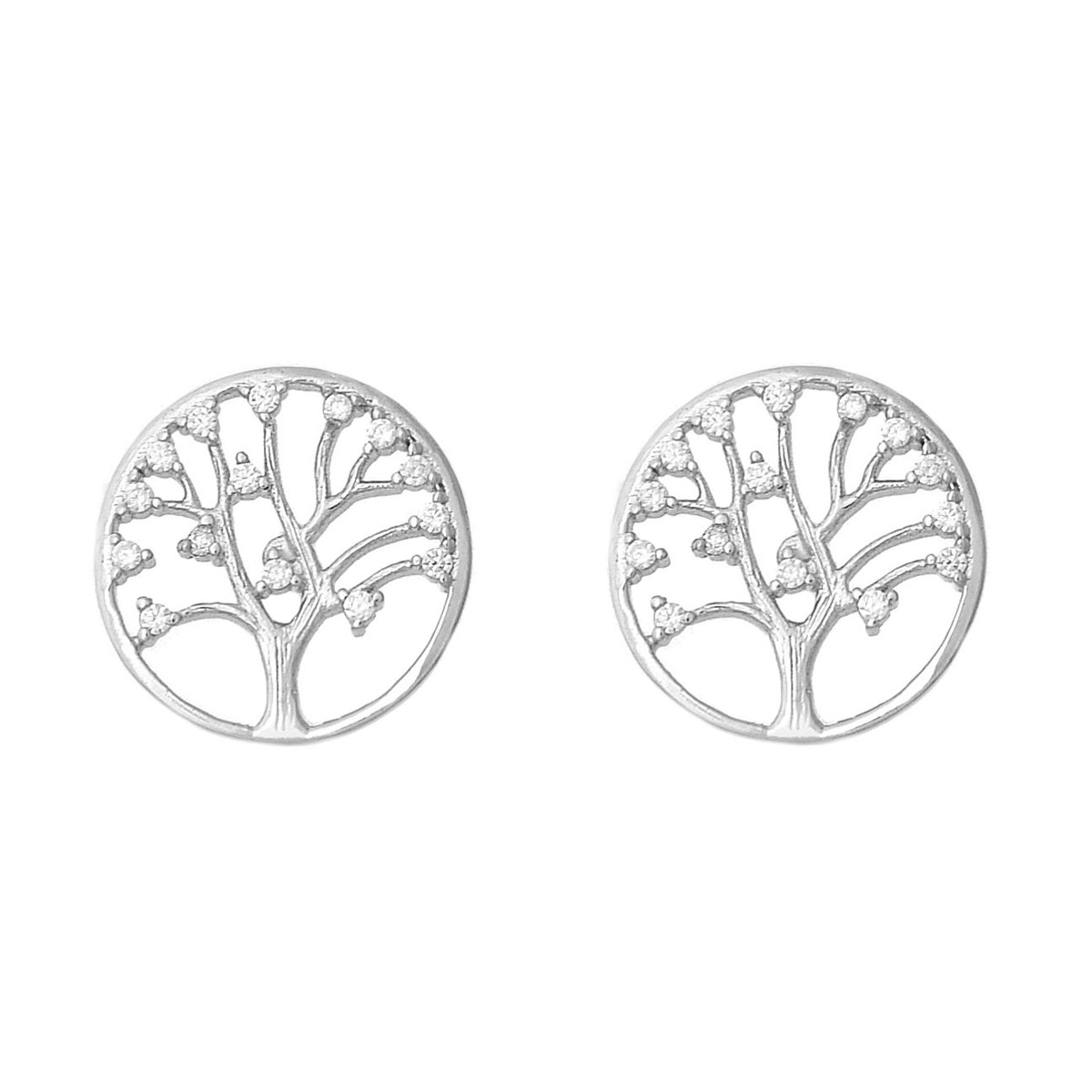 Boucles d'oreilles arbre de vie oxydes de zirconium Argent 925 Rhodié