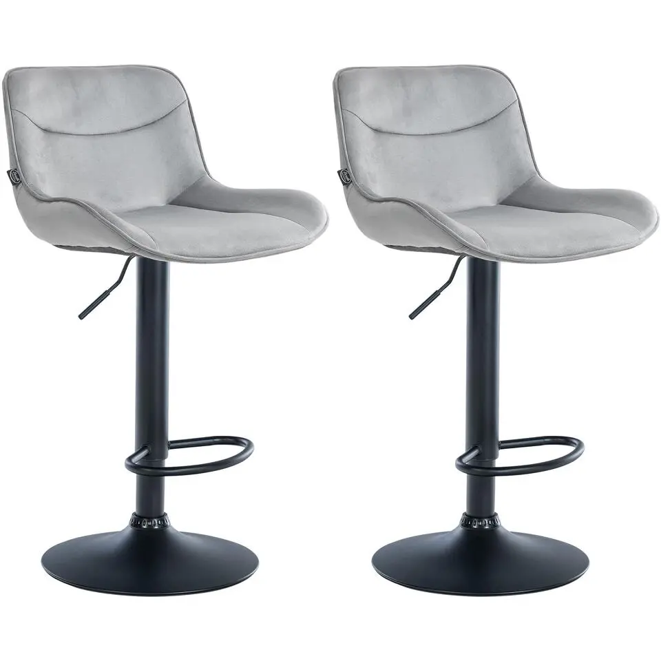 CLP Set van 2 Barkruk Vonore zwart Frame - Fluweel - grijs