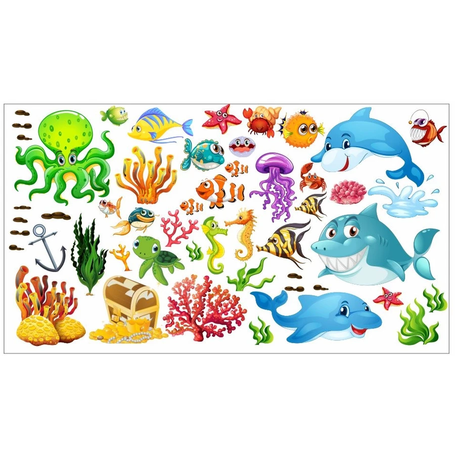 Nikima Wandtattoo 059 Wandtattoo Unterwasserwelt Fische Delfin Hai Korallen Nemo bunt