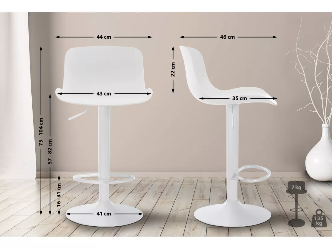 Tabouret de bar - Plastique & Antique - Blanc - Almada