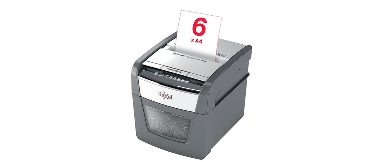 Aktenvernichter Optimum AutoFeed+ 45X P-4, 45 Seiten<br>Automatischer Schredder (auto) für sichere Vernichtung vertraulicher Unterlagen (bis zu 45 Blatt)
