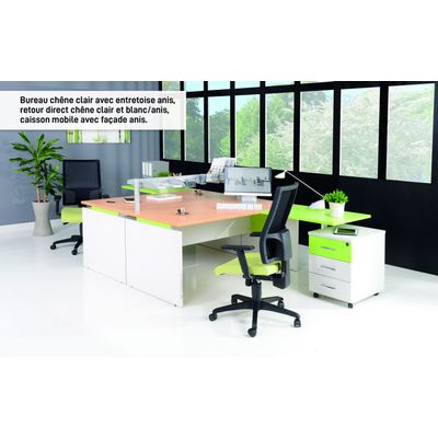 Bureau INEO JET UP Bureau Vallée - Réglable en hauteur - L120 x H74/78/82 x P80 cm - Pieds blanc - plateau imitation chêne clair - Entretoise Violine