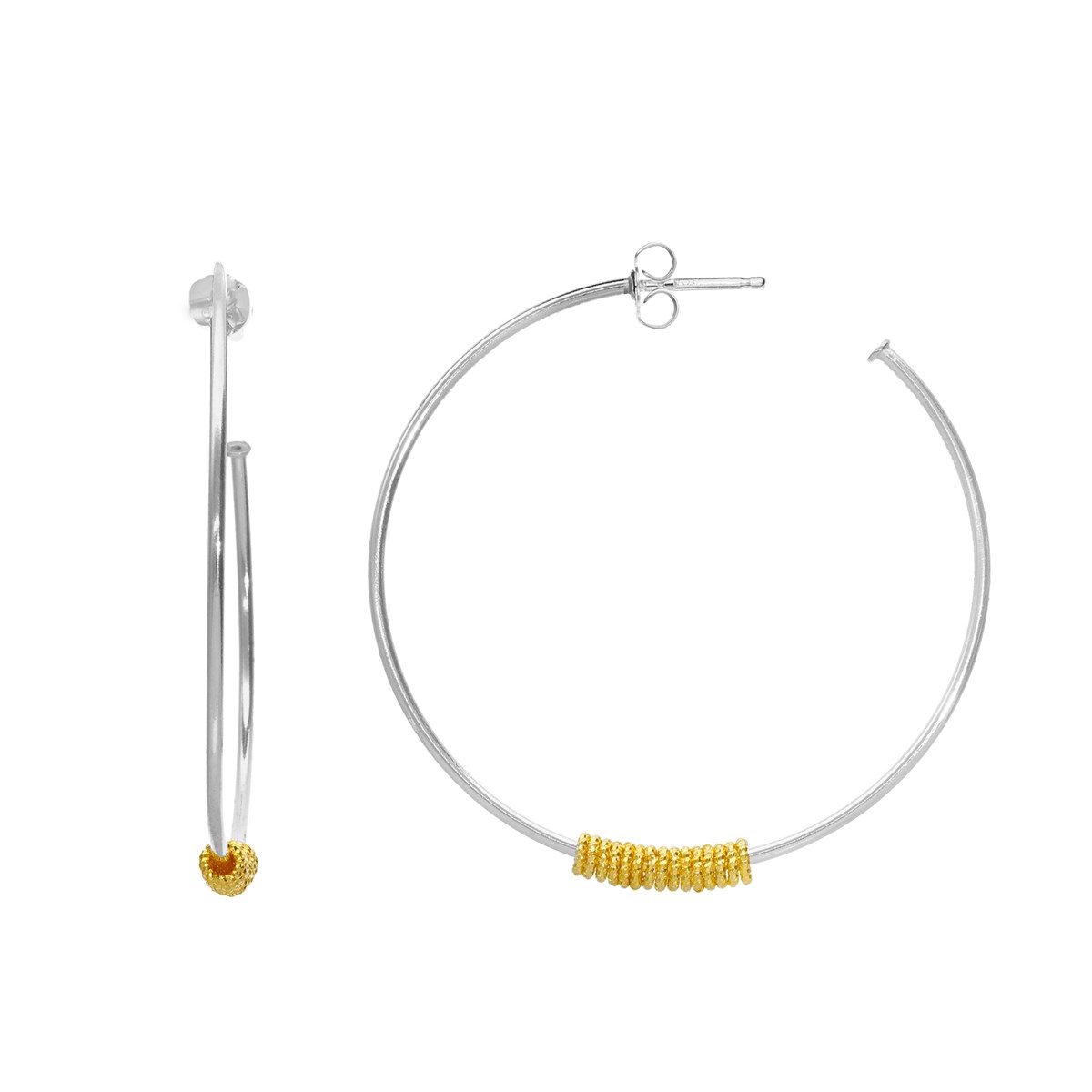 Créoles En Argent Dore Bicolore Avec Pampilles Cercle Effet Diamanté