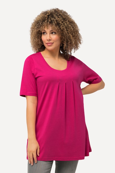 T-Shirt, Zierfalten, A-Linie, Rundhals, Halbarm, Modal