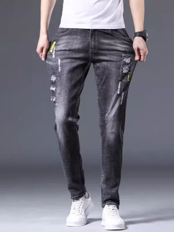 Denimic - Mid Rise Washed Distressed Slim Fit Jeans