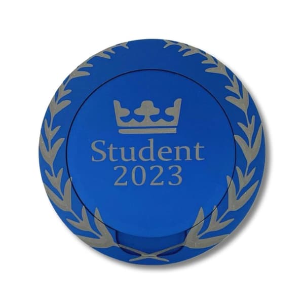 Blå snusboks i aluminium med student 2023 gave studentgave