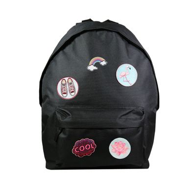 Sac à dos + 1 trousse - 1 compartiment - noir - avec 5 patchs fille - Bagtrotter