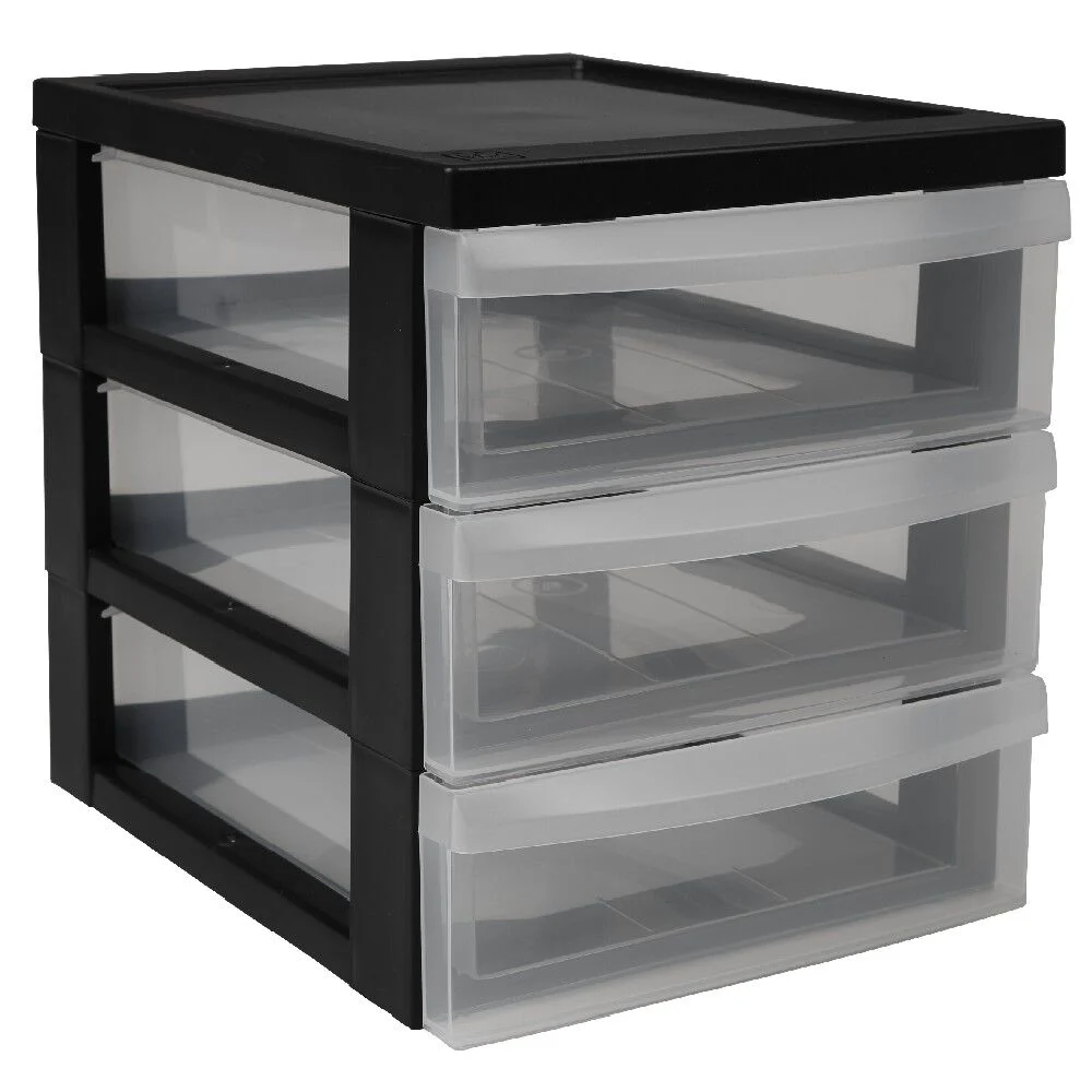 Tour de rangement A5 noire 3 tiroirs transparent 6 L