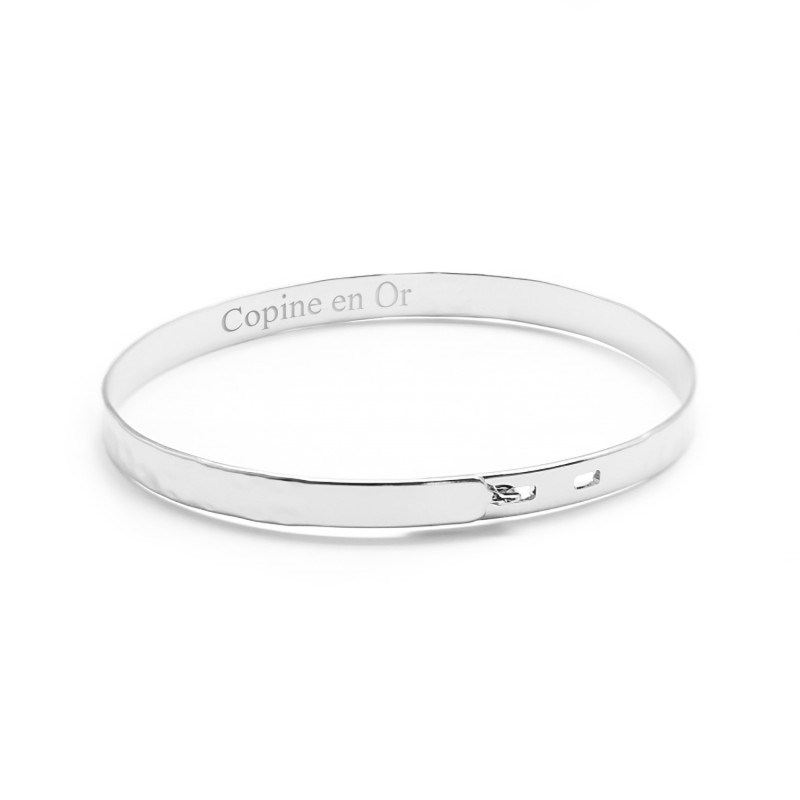 Jonc ruban martelé argent 925 femme - gravure COPINE EN OR