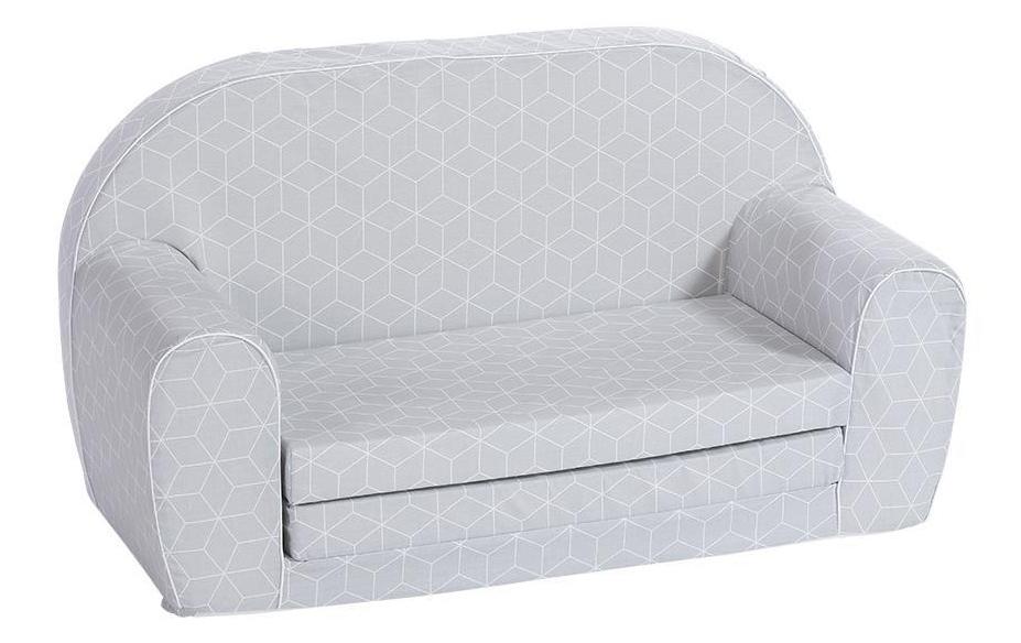Kindersofa Grau mit Geo WürfelAusklappbares Kindersofa