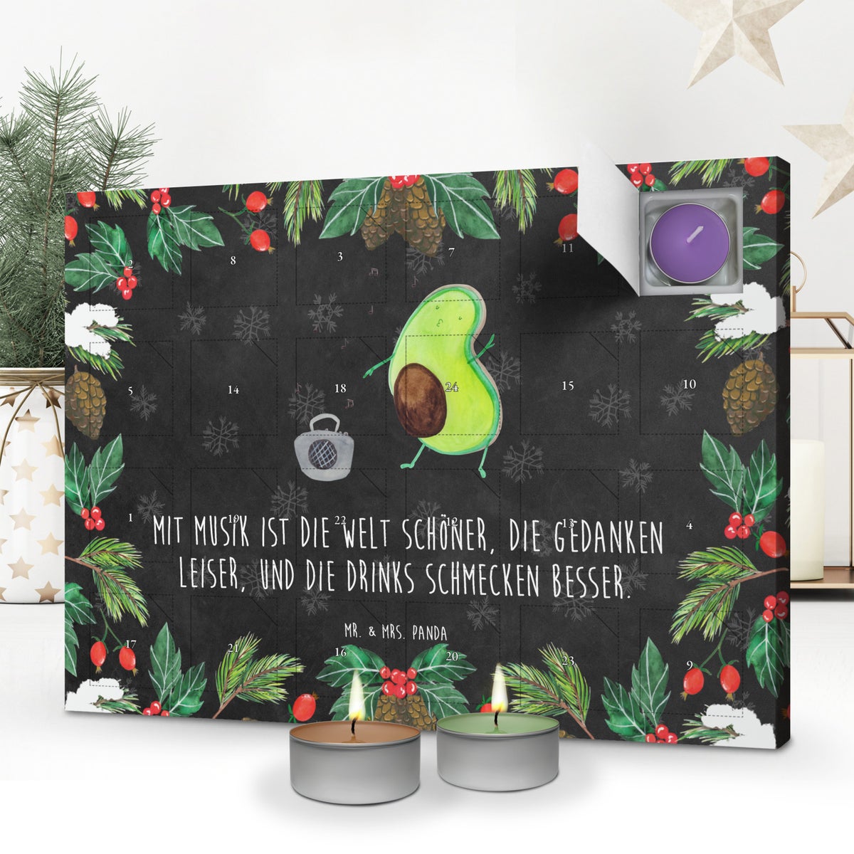 Mr. & Mrs. Panda Geurkaars Adventskalender Avocado Dansend - Zwart