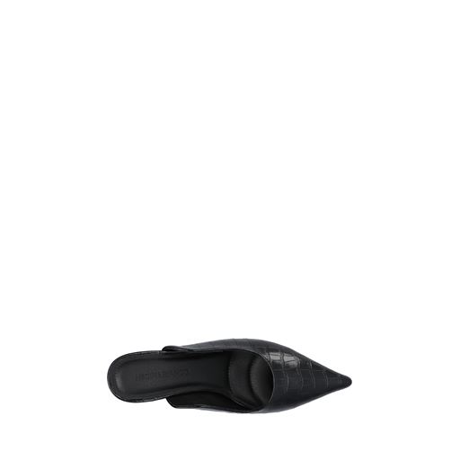 Bianco Rowe Heel Cutline Mules, Black Croco, 41