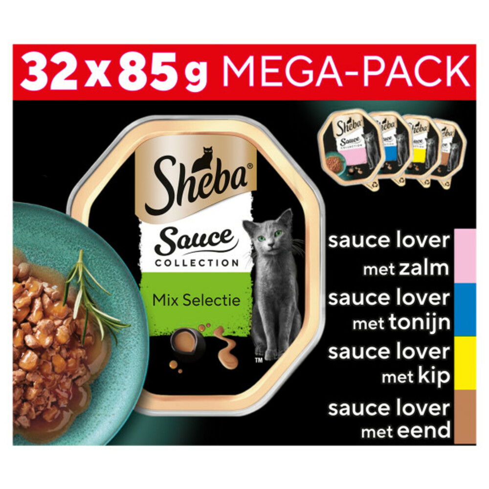 Sheba Sauce Collection Kattenvoer Natvoer Mix Selectie in Saus Kuipjes32 x 85 gr