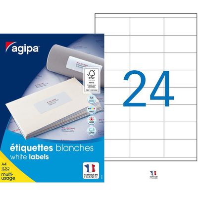 Apli Agipa - 2400 Étiquettes adhésives blanches multi-usages - 70 x 35 mm - coins droits - réf 119006
