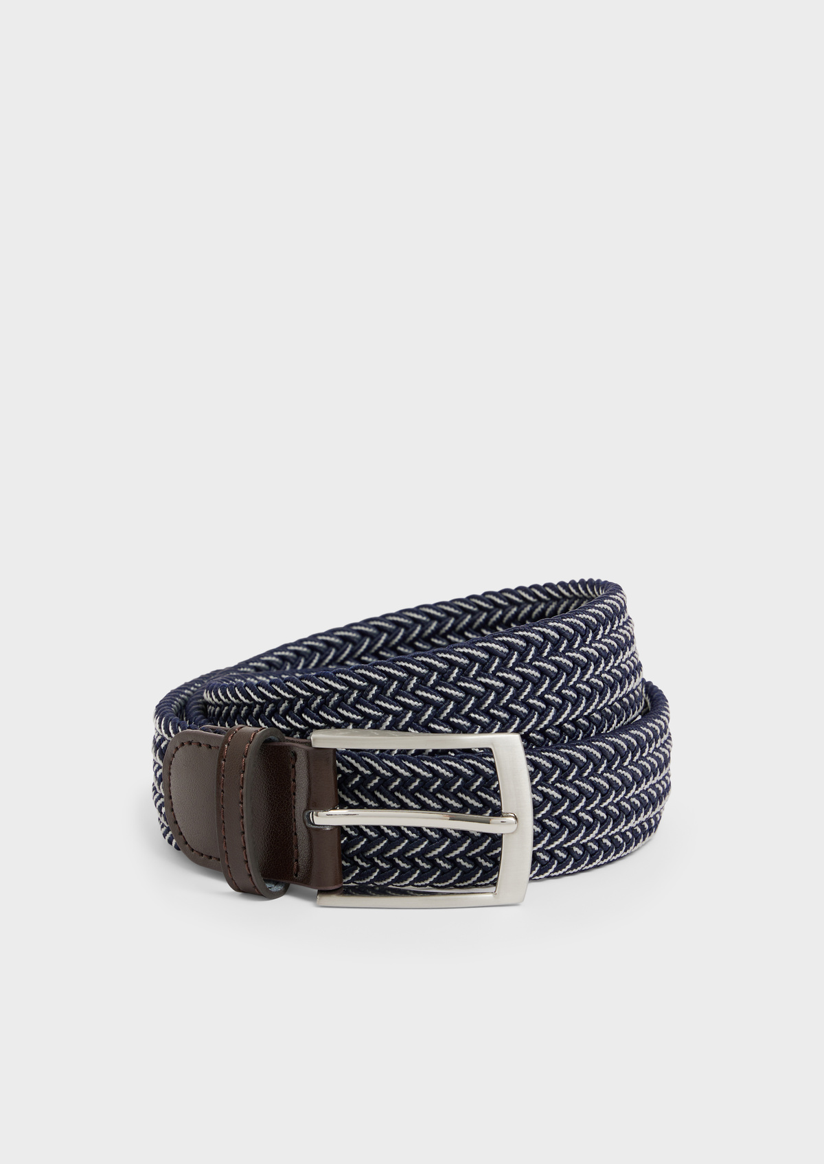 Ceinture tressée bleu jeans et blanc