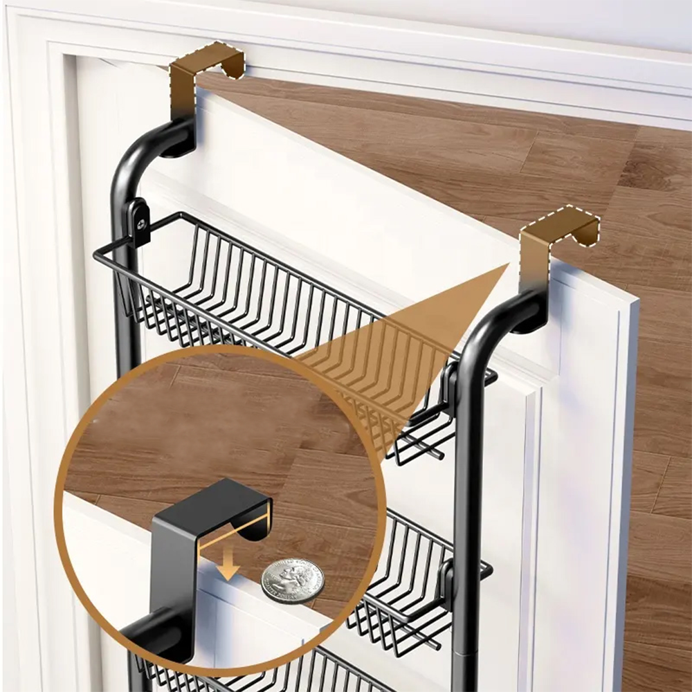 (101x42cm) 4-fach Metall Hänge Regal Küchen Organizer Drahtkorb Lebensmittel Aufbewahrung für Tür / Schrank - Weiss