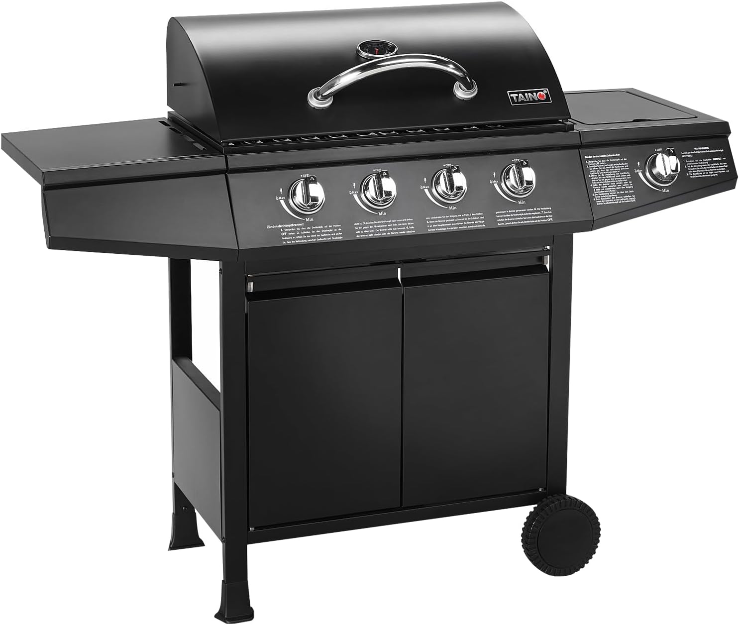TAINO BASIC 4+1 BBQ Gasgrill Grillwagen Edelstahl-Brenner + Seitenkocher Grill TÜV (BASIC 4+1 Gasgrill)