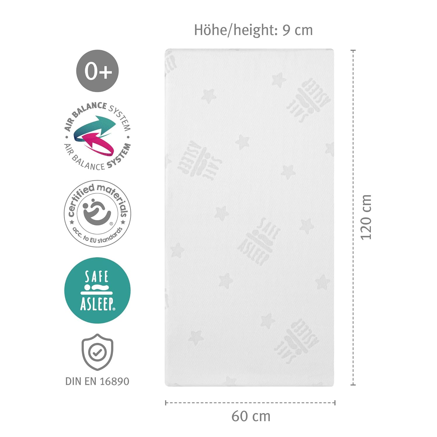 roba Babymatratze 60 x 120 cm - AIR BALANCE PLUS - safe asleep - Matratze für Babybetten - Optimales Schlafklima für Babys